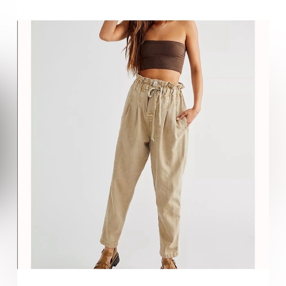 👖 FREE PEOPLE Margate Paper Bag Cropped Tan Trousers | Women’s XS